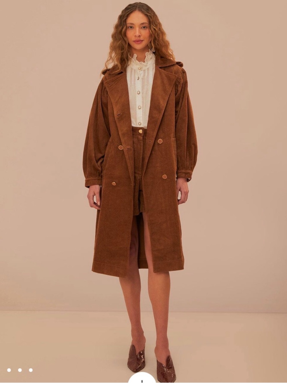 Farm Rio Caramel Corduroy Trench Coat